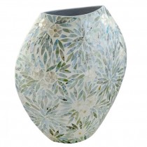 Vase-Tall Laquered Mother of Pearl Flower Design