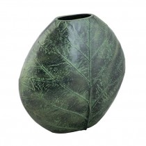 VASE-Tall Circular Dark Green Aluminum Leaf