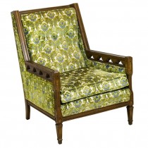 CHAIR-Arm/MCM Fruitwood Frame/Blue & Green Cutout Velvet