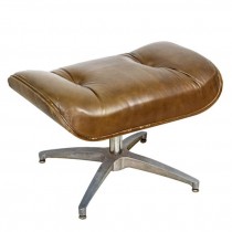 Ottoman-Carmel Brown Leather W/Chrome X Base