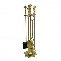 FIREPLACE TOOLS-4 Piece-Brass W/Stand