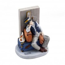 FIGURINE-Norman Rockwell-Sleeping Conductor W/Suitcase & Chicken