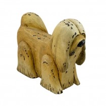 SCUPLTURE-Carved Wooden Tan Dog