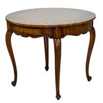 TABLE-Round Occasional W/Checkerboard Edge & Center Star Inlay