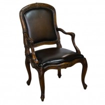 ARM CHAIR-Wood Frame W/Brown Leather Back & Seat