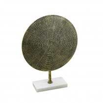 TEXTURED METAL SCUPTURE-Round Brass Colored Aluminum W/Houndstooth Pattern