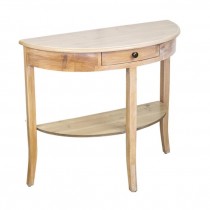 Table-Demilune Natural Wood/Single Drawer/Under Shelf