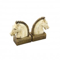 BOOKEND-Horse Heads-Wht/Gld (Pair)