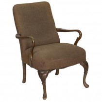 ARM CHAIR-Queen Anne Arm & Leg/Brown Upholstered High Back & Seat