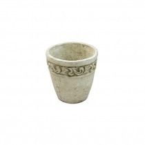 FLOWER POT-Faux Cement W/Scrolling Leaves at Rim