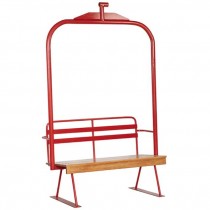 SKI LIFT-Chair/Red Metal Frame W/Wood Plank Seat