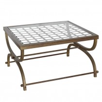 TABLE-Coffee-Patina Grid Work W/Inset Glass Top