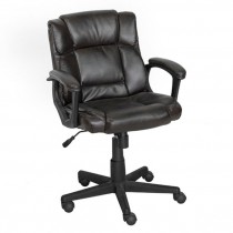 CHAIR-Brown Leather Office On Wheels