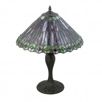TABLE LAMP-Stain Glass Lamp Shade (Green & Purple) W/Metal Base