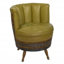 BARREL CHAIR-W/Mustard Leather Chanel Back Tufte