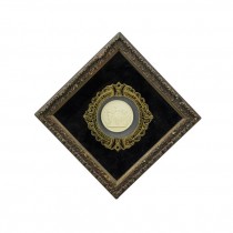 PLAQUE- Circular Cherubs W/Painte Black & Gold Glass in Ornate Frame