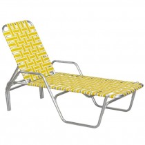 BEACH LOUNGE CHAIR-Aluminum Frame W/Yellow & White Nylon Webbing