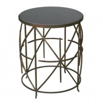 END TABLE-Round Mirrored Glass Top W/Matt Brass Base