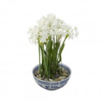 FAUX PAPER WHITES-In Blue & White Asian Ceramic Bowl