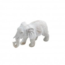 SCULPTURE-White Washed Wooden Elephant W/Tusks