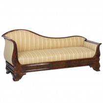 CHAISE-Burled Wood Frame W/Gold Striped Fabric