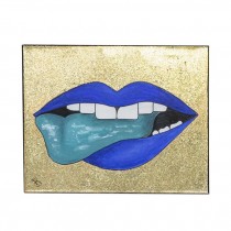 PAINTING-Blue Lips On Glitter Gold Background