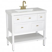 BATHROOM VANITY-W/Sink- White W/Gold Hardware