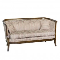 SETTEE-Vintage Burled Wood Frame W/Striped Floral Fabric