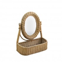 MIRROR-Wicker Vanity Mirror W/Basket Base