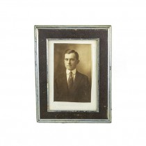 FRAME-Picture-Brwn Leather w/ Silver Borders