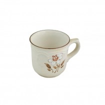 MUG-Beige-w/Brwn Rim & White Flower