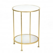 TALL GOLD SIDE TABLE-Round W/Under Shelf