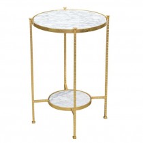 ROUND GOLD SIDE TABLE W/Marble Top