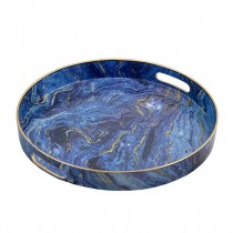 ROUND TRAY-Navy & Gold Faux Marble