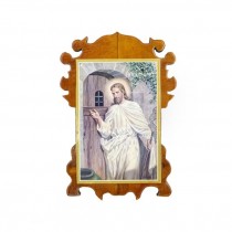 RELIGIOUS PLAGUE-Ornate Wood W/Picture of Jesus