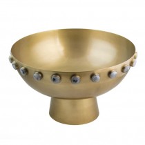 DECORATIVE BOWL-Brushed Antique Brass W/Marble Medallions