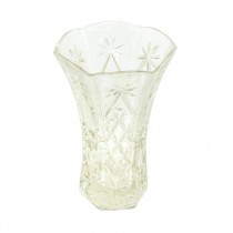 CUT GLASS VASE-Fluted Top W/Hexagon Bottom