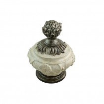 DECORATIVE FINIAL-White Washed Base W/Floral Details & Bronzed Bud Top