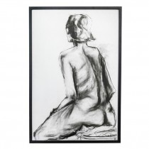 CHARCOAL-Nude's Back Sitting Foward-Black & White