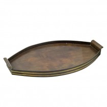 TRAY-Dark Wood "EYE" Shaped W/Handles