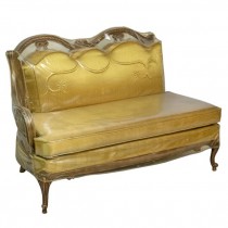 LAF CHAISE-Vintage Gold Fabric W/ Tufted Design W/Fruitwood Frame