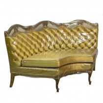 CORNER CHAISE-Vintage Gold Tufted Back W/Fruitwood Frame