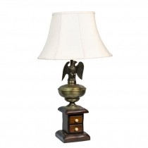 TABLE LAMP-Brass Urn W/Eagle & Wood Pedestal Base