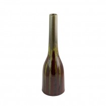 VASE-Ceramic Flambe Drip-Burgundy & Brown