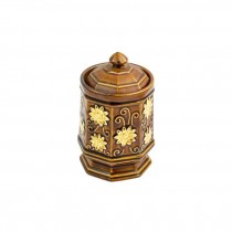 SUGAR CONTAINER-w/Lid-Brown w/Yellow Flowers