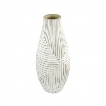 VASE-White Glazed w/Lined Pattern