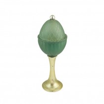 CANDLE HOLDER-Regence Green Egg Glass w/Gold Pedestal