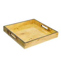 TRAY-Faux Burled Wood Square W/Edge & Cutout Handles