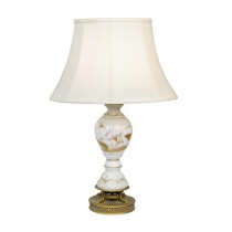 TABLE LAMP-Vintage White Painted Glass (Gold & White Details)