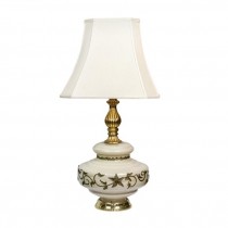 TABLE LAMP-Beige Painted Glass W/Gold Fluted Neck